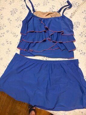 Royal Blue Ruffle Tankini Set with Pink Trim